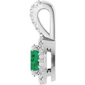 14K White Gold Lab-Grown Emerald & 1/5 CTW Natural Diamond Halo-Style Pendant