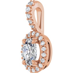 14K Rose Gold Lab-Grown Moissanite & 1/5 CTW Natural Diamond Halo-Style Pendant