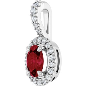 14K White Gold Lab-Grown Ruby & 1/5 CTW Natural Diamond Halo-Style Pendant