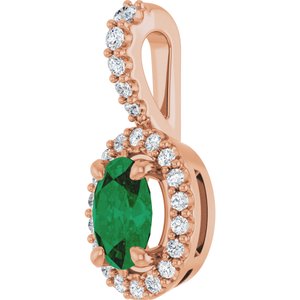 14K Rose Gold Lab-Grown Emerald & 1/5 CTW Natural Diamond Halo-Style Pendant