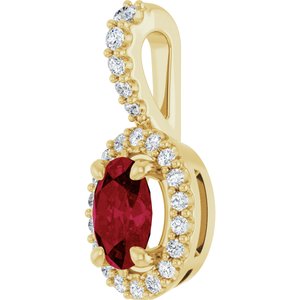 14K Yellow Gold Lab-Grown Ruby & 1/5 CTW Natural Diamond Halo-Style Pendant