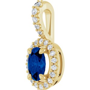 14K Yellow Gold Lab-Grown Blue Sapphire & 1/5 CTW Natural Diamond Halo-Style Pendant