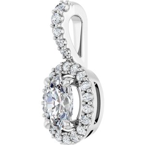 14K White Gold Lab-Grown Moissanite & 1/5 CTW Natural Diamond Halo-Style Pendant