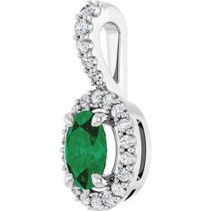 14K White Gold Lab-Grown Emerald & 1/5 CTW Natural Diamond Halo-Style Pendant