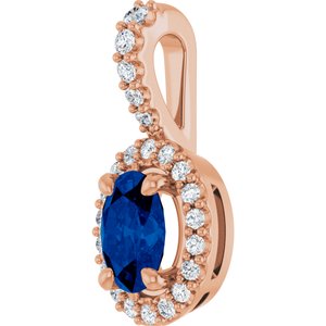 14K Rose Gold Lab-Grown Blue Sapphire & 1/5 CTW Natural Diamond Halo-Style Pendant