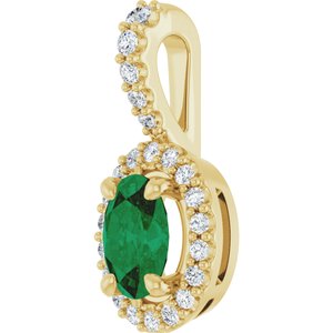 14K Yellow Gold Lab-Grown Emerald & 1/5 CTW Natural Diamond Halo-Style Pendant