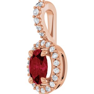 14K Rose Gold Lab-Grown Ruby & 1/5 CTW Natural Diamond Halo-Style Pendant