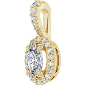 14K Yellow Gold Lab-Grown Moissanite & 1/5 CTW Natural Diamond Halo-Style Pendant