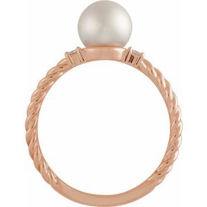 14K Rose Gold Cultured White Akoya Pearl & .06 CTW Natural Diamond Rope Ring