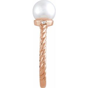 14K Rose Gold Cultured White Akoya Pearl & .06 CTW Natural Diamond Rope Ring