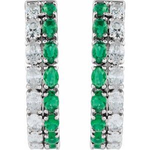 14K White Gold Lab-Grown Emerald & 1 5/8 CTW Lab-Grown Diamond 20.5 mm Hoop Earrings – image 2