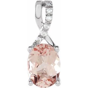 14K White Gold Natural Pink Morganite & .03 CTW Natural Diamond Pendant