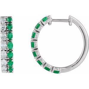 14K White Gold Lab-Grown Emerald & 1 5/8 CTW Lab-Grown Diamond 20.5 mm Hoop Earrings