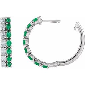 14K White Gold Lab-Grown Emerald & 1 5/8 CTW Lab-Grown Diamond 20.5 mm Hoop Earrings – image 3