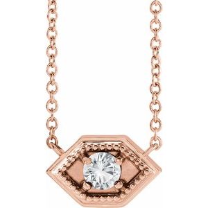 14K Rose Gold Natural White Sapphire Geometric 18" Necklace