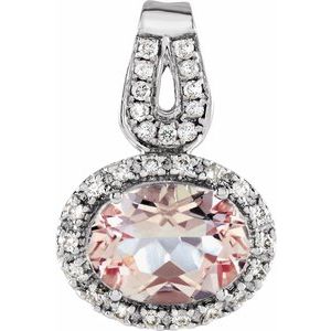 14K White Gold Natural Pink Morganite & 1/8 CTW Natural Diamond Pendant