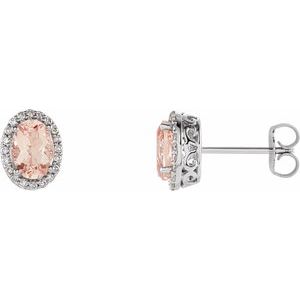 14K White Gold Natural Pink Morganite & 1/5 CTW Natural Diamond Earrings