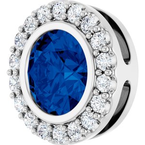 Sterling Silver Lab-Grown Blue Sapphire & 1/4 CTW Natural Diamond Halo-Style Pendant