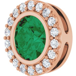 14K Rose Gold Lab-Grown Emerald & 1/4 CTW Natural Diamond Halo-Style Pendant