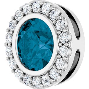 Sterling Silver Natural London Blue Topaz & 1/4 CTW Natural Diamond Halo-Style Pendant