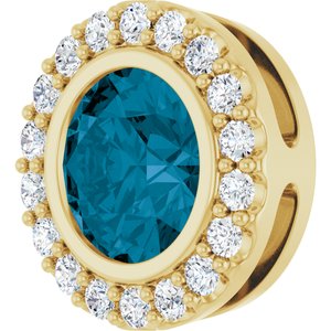14K Yellow Gold Natural London Blue Topaz & 1/4 CTW Natural Diamond Halo-Style Pendant