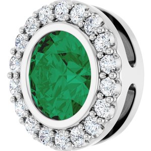 14K White Gold Lab-Grown Emerald & 1/4 CTW Natural Diamond Halo-Style Pendant