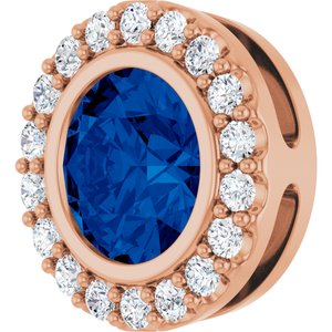 14K Rose Gold Lab-Grown Blue Sapphire & 1/4 CTW Natural Diamond Halo-Style Pendant