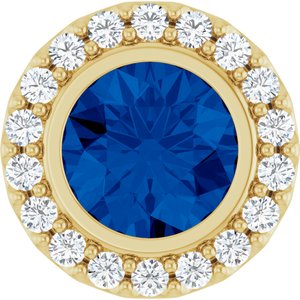 14K Yellow Gold Lab-Grown Blue Sapphire & 1/4 CTW Natural Diamond Halo-Style Pendant