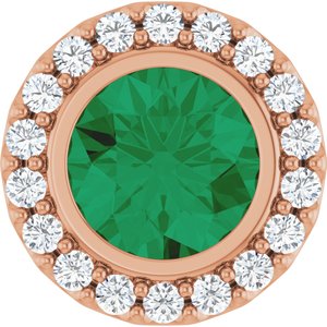 14K Rose Gold Lab-Grown Emerald & 1/4 CTW Natural Diamond Halo-Style Pendant