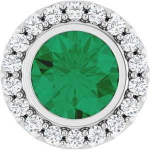 Platinum Lab-Grown Emerald & 1/4 CTW Natural Diamond Halo-Style Pendant