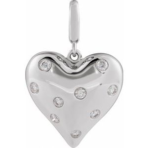 14K White Gold 1/6 CTW Natural Diamond Puffed Heart Charm/Pendant