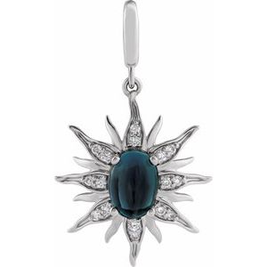 Sterling Silver Lab-Grown London Blue Topaz & 1/10 CTW Lab-Grown Diamond Sun Charm/Pendant