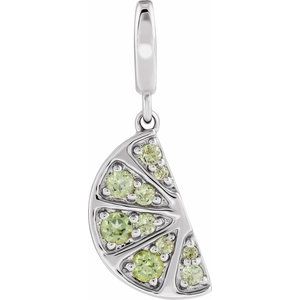 14K White Gold Natural Peridot Lime Wedge Charm/Pendant