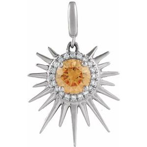 Sterling Silver Natural Citrine & 1/10 CTW Lab-Grown Diamond Halo-Style Sun Charm/Pendant