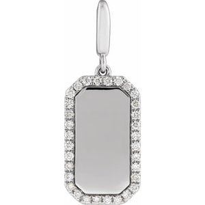 Sterling Silver Engravable 1/6 CTW Lab-Grown Diamond Dog Tag Charm/Pendant