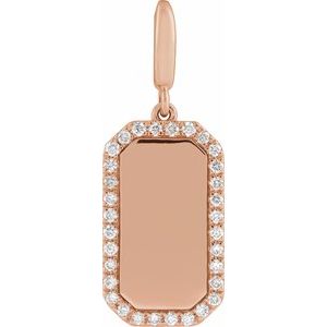 14K Rose Gold Engravable 1/6 CTW Natural Diamond Dog Tag Charm/Pendant