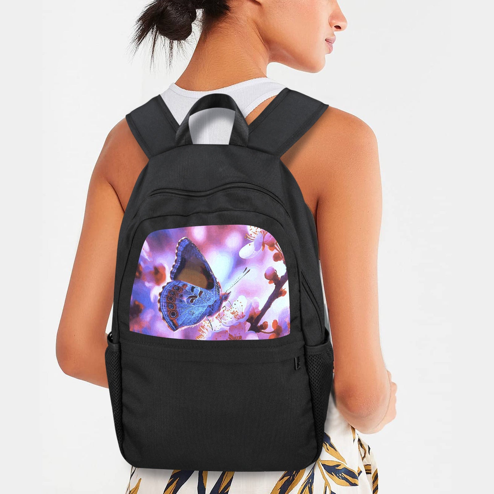 Butterfly on Cherry Tree Casual Backpack | Upper Part Printing