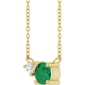 14K Yellow Gold Natural Emerald & .06 CT Natural Diamond 18" Necklace