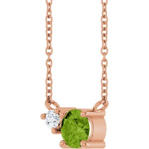 14K Rose Gold Natural Peridot & .06 CT Natural Diamond 18" Necklace