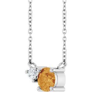 Sterling Silver Natural Citrine & .06 CT Natural Diamond 18" Necklace