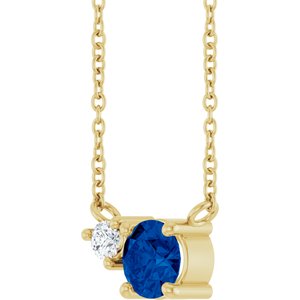 14K Yellow Gold Lab-Grown Blue Sapphire & .06 CT Natural Diamond 18" Necklace