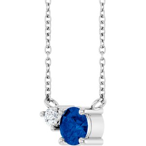 14K White Gold Natural Blue Sapphire & .06 CT Natural Diamond 18" Necklace