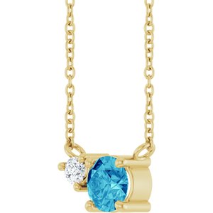 14K Yellow Gold Natural Blue Zircon & .06 CT Natural Diamond 18" Necklace