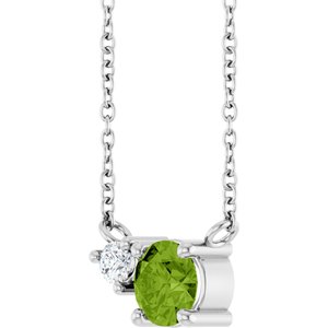Platinum Natural Peridot & .06 CT Natural Diamond 18" Necklace