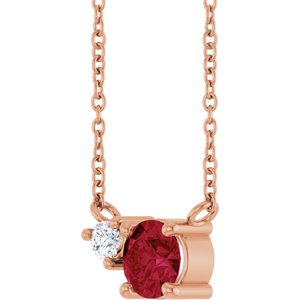 14K Rose Gold Natural Ruby & .06 CT Natural Diamond 18" Necklace