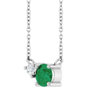 Platinum Natural Emerald & .06 CT Natural Diamond 18" Necklace