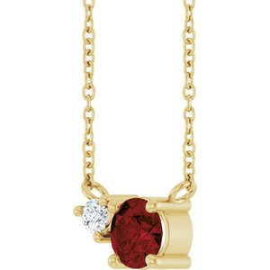 14K Yellow Gold Natural Mozambique Garnet & .06 CT Natural Diamond 18" Necklace