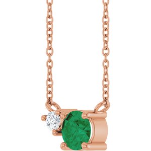 14K Rose Gold Lab-Grown Emerald & .06 CT Natural Diamond 18" Necklace