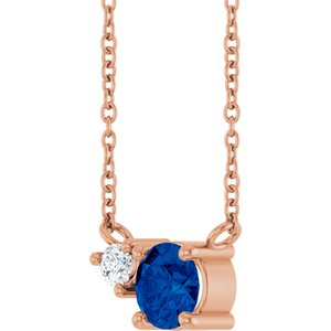 14K Rose Gold Lab-Grown Blue Sapphire & .06 CT Natural Diamond 18" Necklace