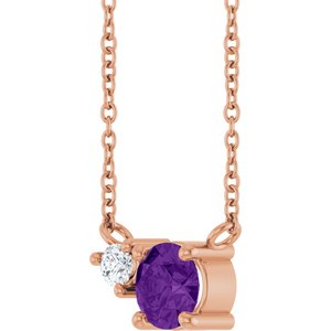 14K Rose Gold Natural Amethyst & .06 CT Natural Diamond 18" Necklace